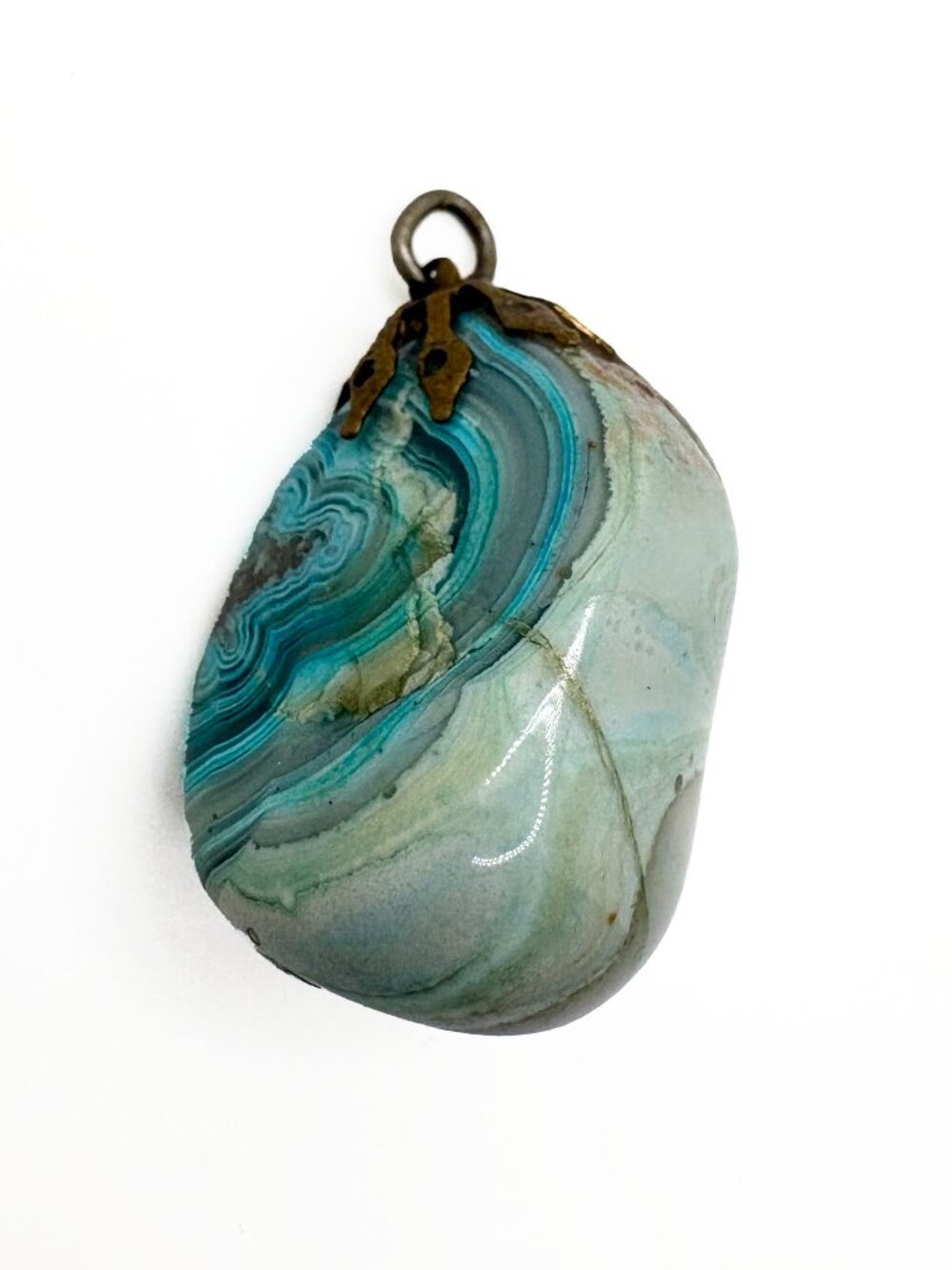 Vintage Blue Banded Agate Pendant Natural Stone Handmade Boho Jewelry